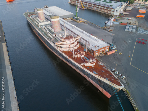 Philsdelphia, Pennyslvania USA- 2024, August 13: The S.S. United States berthed in Philadelphia PA. The SS United States may soon be sold and moved to Escambia County, FL to become an artifical reef 