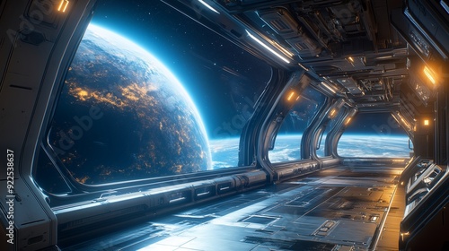 Fototapeta Naklejka Na Ścianę i Meble -  Futuristic Space Station Corridor View