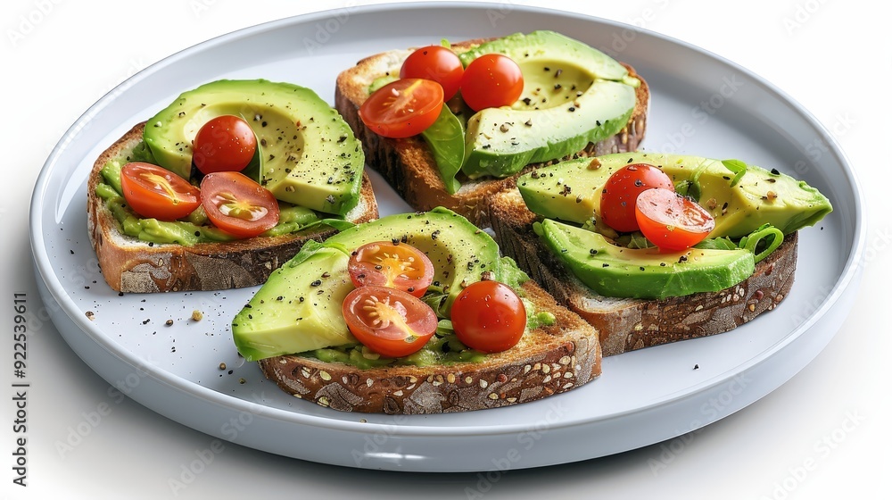Vibrant Avocado Toast with Cherry Tomatoes on Plate - Foods Magazine Style Vibrant Avocado Toast with Cherry Tomatoes on Plate - Foods Magazine Style