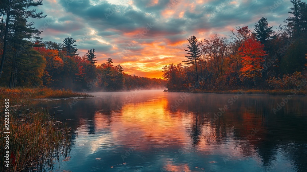 A captivating panoramic view of a peaceful river A captivating panoramic view of a peaceful river