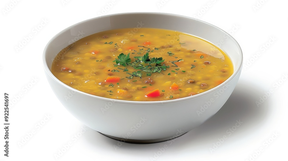 Nourishing Lentil Soup in Classic Bowl on White Background for Food Magazine, Studio Shot Conceptuality Nourishing Lentil Soup in Classic Bowl on White Background for Food Magazine, Studio Shot Conceptuality