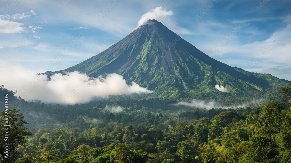 Volcanic Mountain Peak in Lush Tropical Landscape Volcanic Mountain Peak in Lush Tropical Landscape