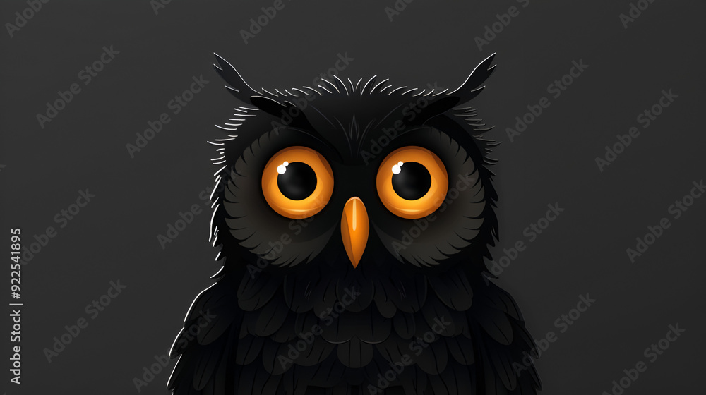 Fototapeta premium Cartoon Psycho Black Owl Simple Appearance.