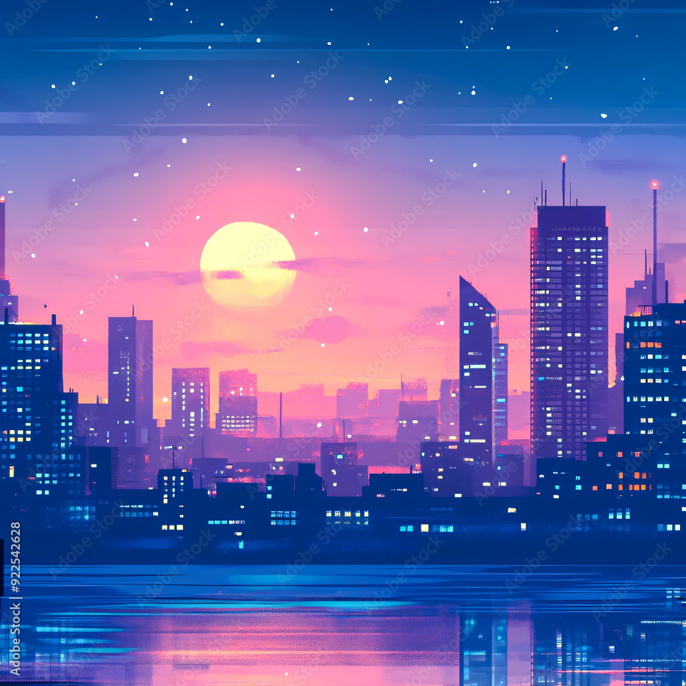 Naklejka premium night city landscape