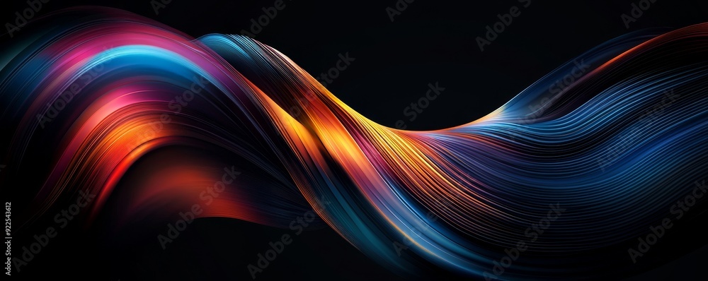 Abstract Dynamic Flowing Lines - Vibrant Gradient Colors on Black Background , abstract , gradient , dynamic , flow