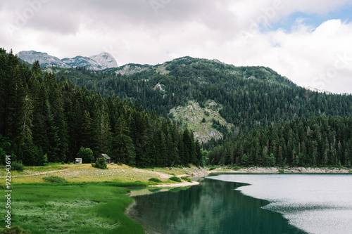 Glacial Mountain Alps Lake with Alpine Trees and Forests - Black Lake, Zabljak, Durmitor National Park, Montenegro - Crno Jezero Incredible Exploration and Travel