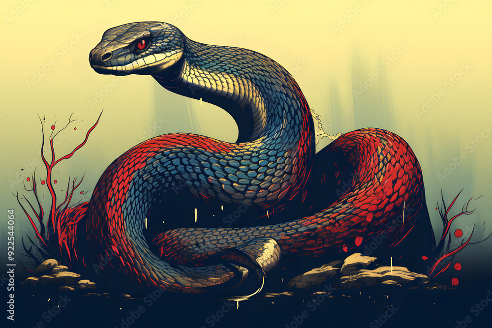 Obraz premium vintage style illustrated snake, snake illustration vintage style