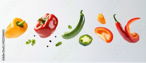 Wallpaper Mural Floating Bell Peppers, Zucchini, and Chili Pepper Torontodigital.ca