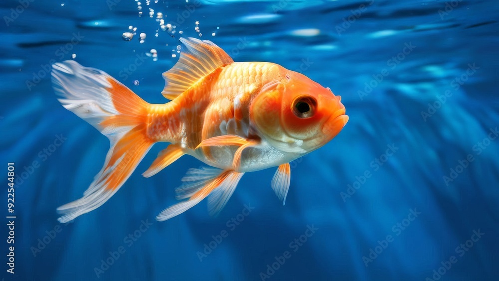Fototapeta premium Goldfish in the aquarium. Beautiful goldfish swimming in the water.