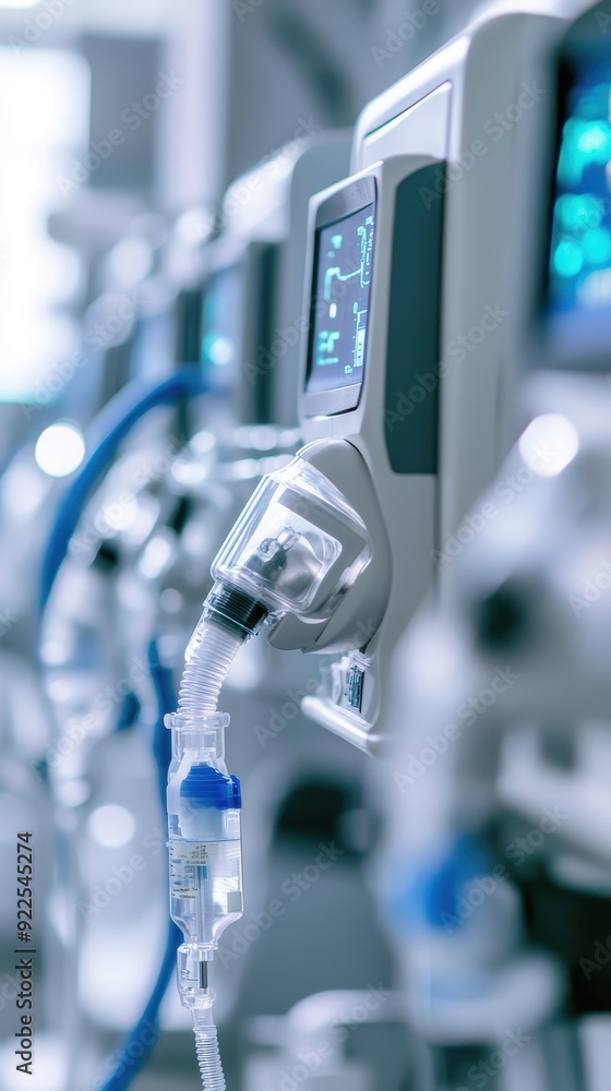 Close-up of a medical ventilator displaying vital signs, emphasizing technology in healthcare and patient respiratory support. Close-up of a medical ventilator displaying vital signs, emphasizing technology in healthcare and patient respiratory support.