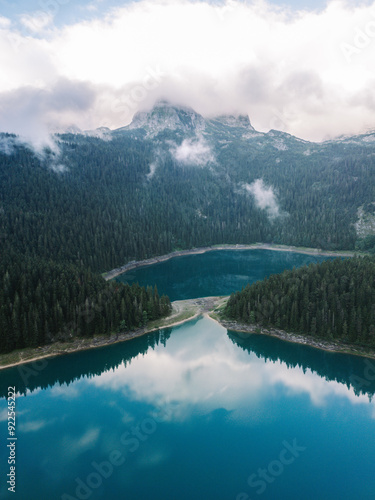 Aerial Drone View of Glacial Mountain Lake - Black Lake, Zabljak, Durmitor National Park, Montenegro - Crno Jezero Incredible Exploration and Travel photo