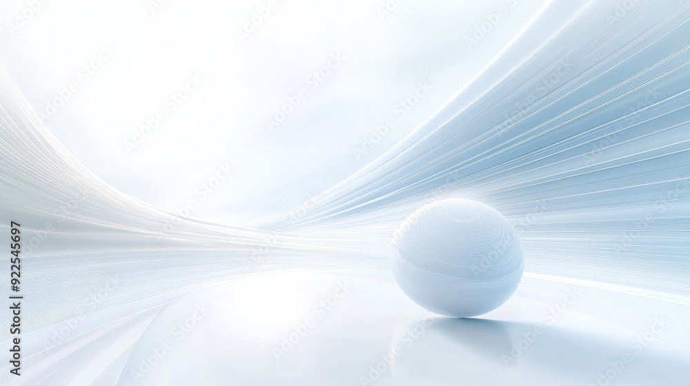 Fototapeta premium Abstract Sphere in a White Curving Tunnel, abstract, 3d rendering, digital art, minimalism