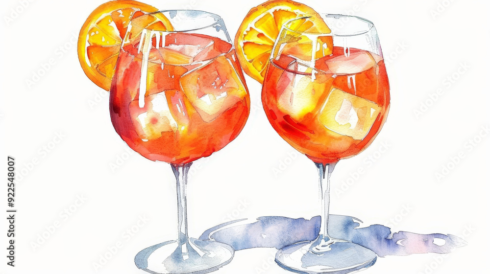watercolor painting of aperol spritz cocktail watercolor painting of aperol spritz cocktail
