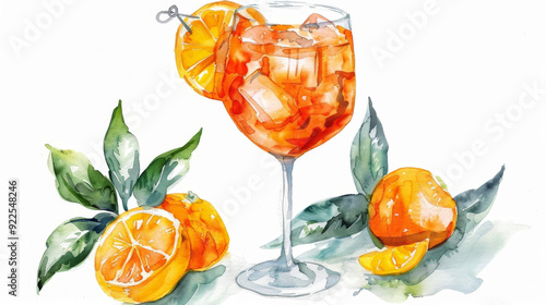 watercolor painting of aperol spritz cocktail