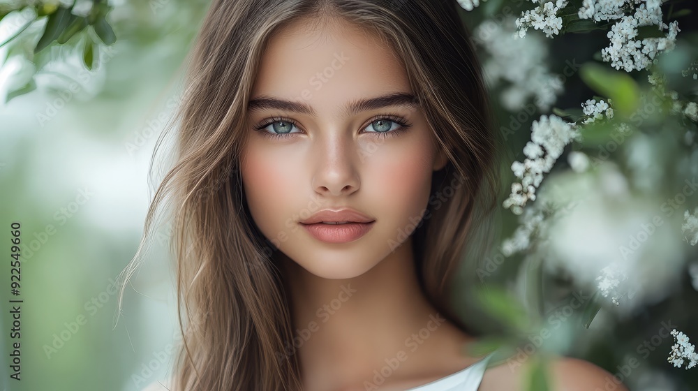 Portrait of a Young Woman with Flowers, Close-up, Beauty, Spring, Nature Portrait of a Young Woman with Flowers, Close-up, Beauty, Spring, Nature