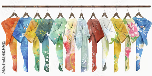 Japanese Kimono Hanger with Colorful Obis photo