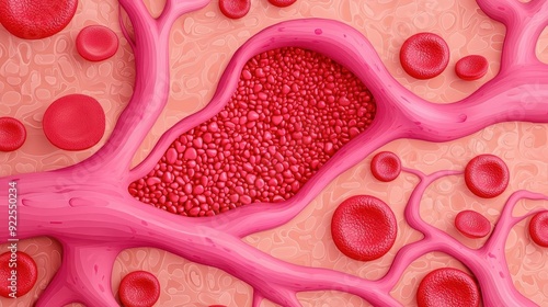 Diagram showing the process of cholesterol and lipid accumulation in coronary arteries, cholesterol and lipid accumulation, cardiovascular disease and heart attack prevention photo