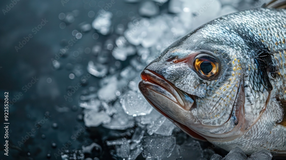 Fresh Sea Bream on Ice. Market Seafood Display for Diet Cooking Background Fresh Sea Bream on Ice. Market Seafood Display for Diet Cooking Background
