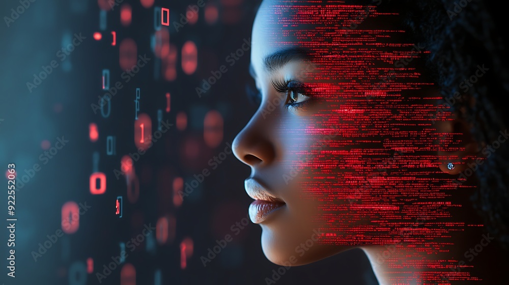 A close-up view of a young woman‚Äôs profile, with a digital overlay of ...