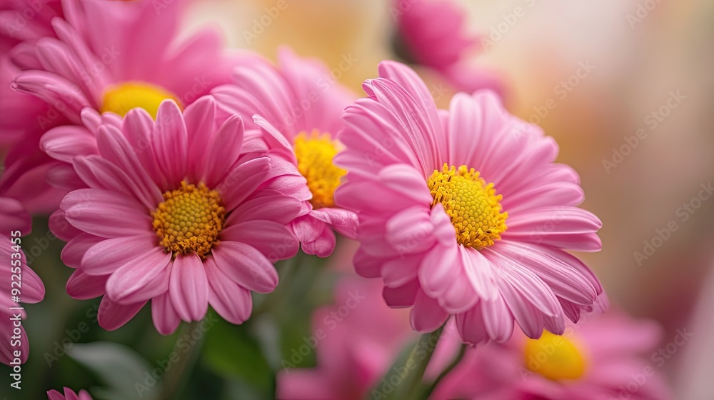 A close-up of a bouquet of pink flowers with yellow centers, showcasing their vibrant and fresh appearance. A close-up of a bouquet of pink flowers with yellow centers, showcasing their vibrant and fresh appearance.
