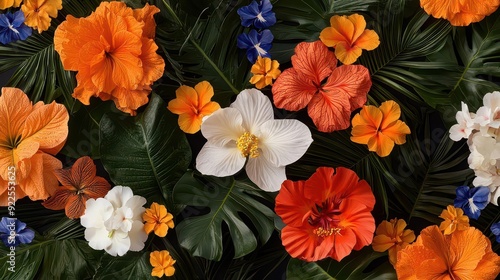 Wallpaper Mural Tropical floral arrangement with hibiscus, orchids, and palm leaves. Torontodigital.ca