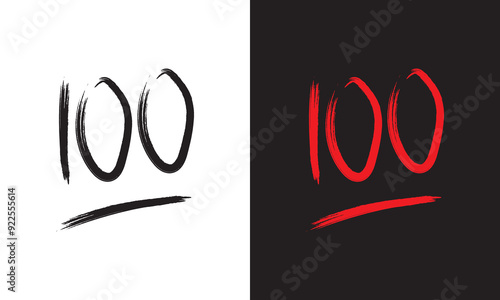 brush strokes black and red 100 hundreds emoji icon point text illustration symbol number vector.
