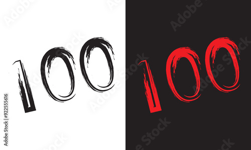 brush strokes black and red 100 hundreds emoji icon point text illustration symbol number vector.