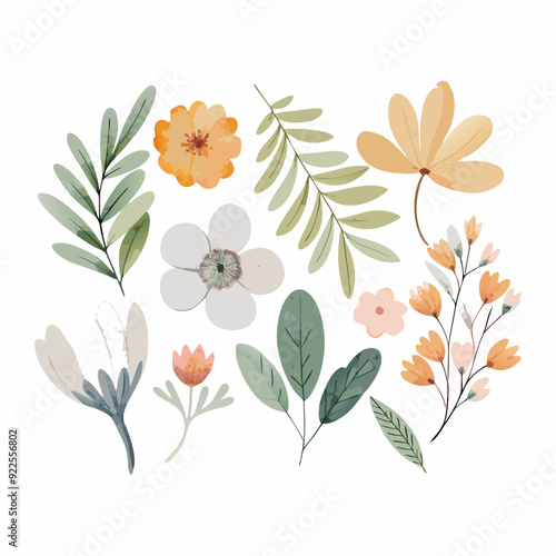 Set of Separate parts and bring together to beautiful bouquet of flowers in water colors style (6)