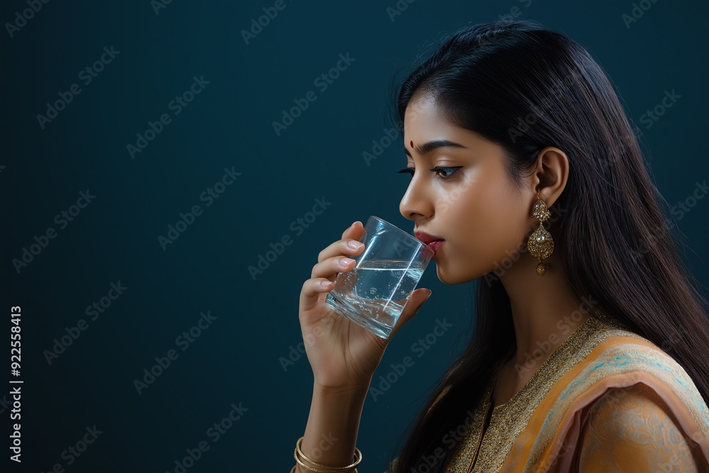 Woman Drinking Water in Traditional Attire Woman Drinking Water in Traditional Attire