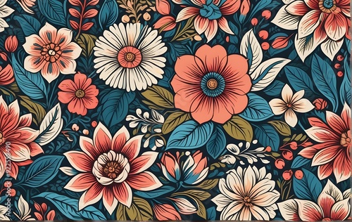 Pink and white flowers seamless pattern on black