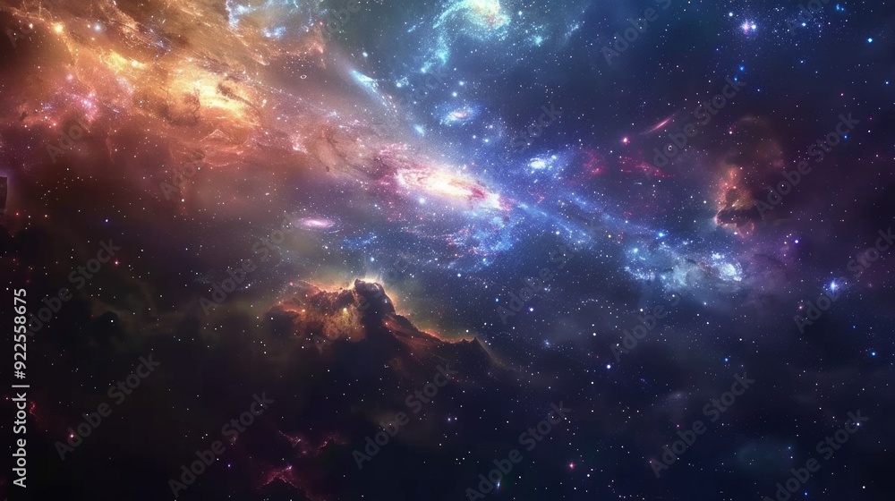 Fototapeta premium Create an enchanting galaxy background featuring a stunning array of stars, colorful nebula clouds, and distant galaxies.