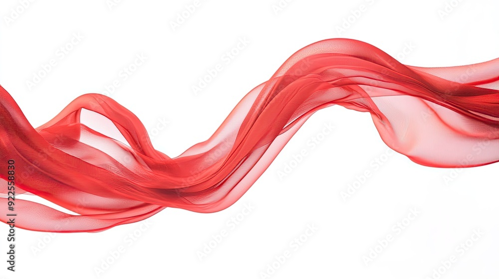 A dynamic red ribbon is suspended in mid-air, its movement accentuated by the white background. A dynamic red ribbon is suspended in mid-air, its movement accentuated by the white background.
