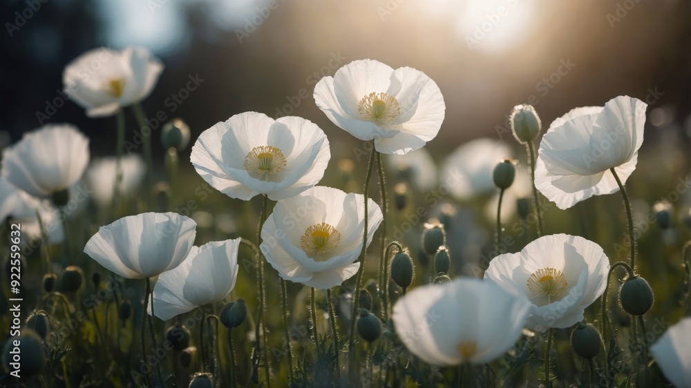 Fototapeta premium Dreamy White Poppies Bathed in Soft Light.