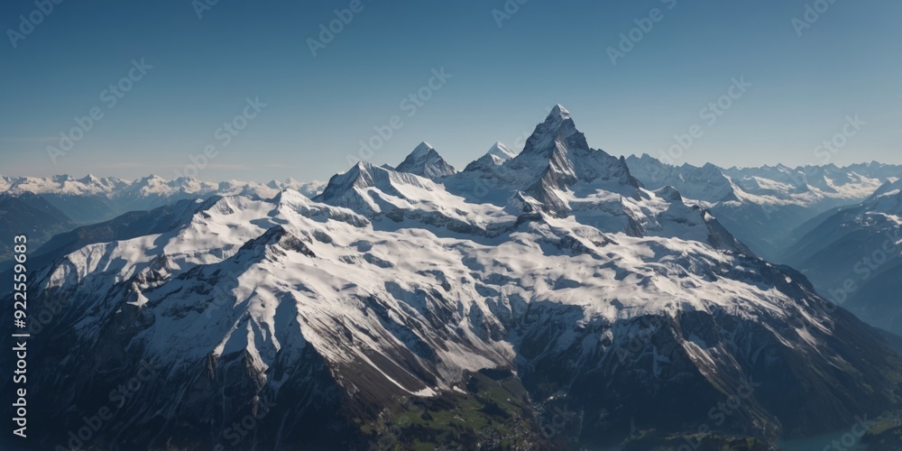 Obraz premium Panoramic view of Swiss Alps covered in snow.