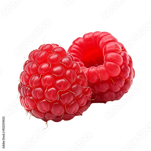 Fresh and juicy raspberries with vibrant red color, perfect for healthy snacking and delicious desserts. Isolated on a white background.