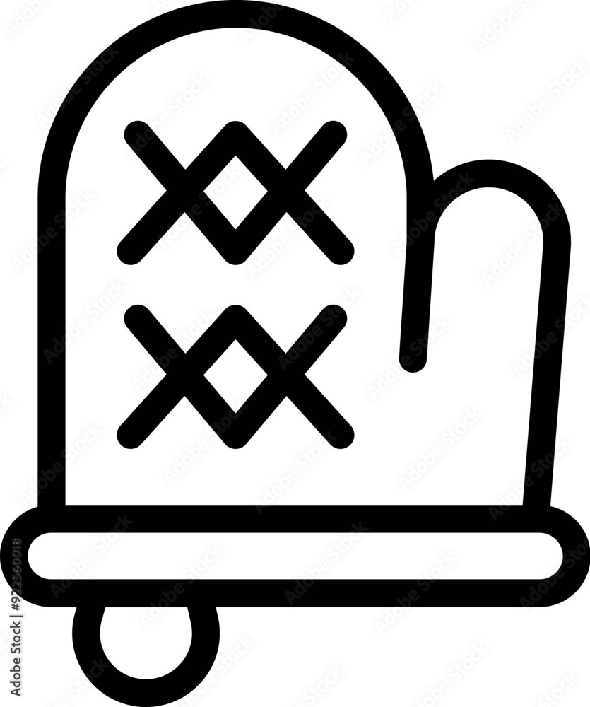 Simple black and white line art of a kitchen glove, perfect for representing baking and cooking concepts Simple black and white line art of a kitchen glove, perfect for representing baking and cooking concepts