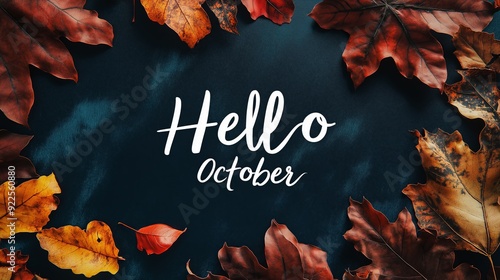 Hello October with Autumn Leaves