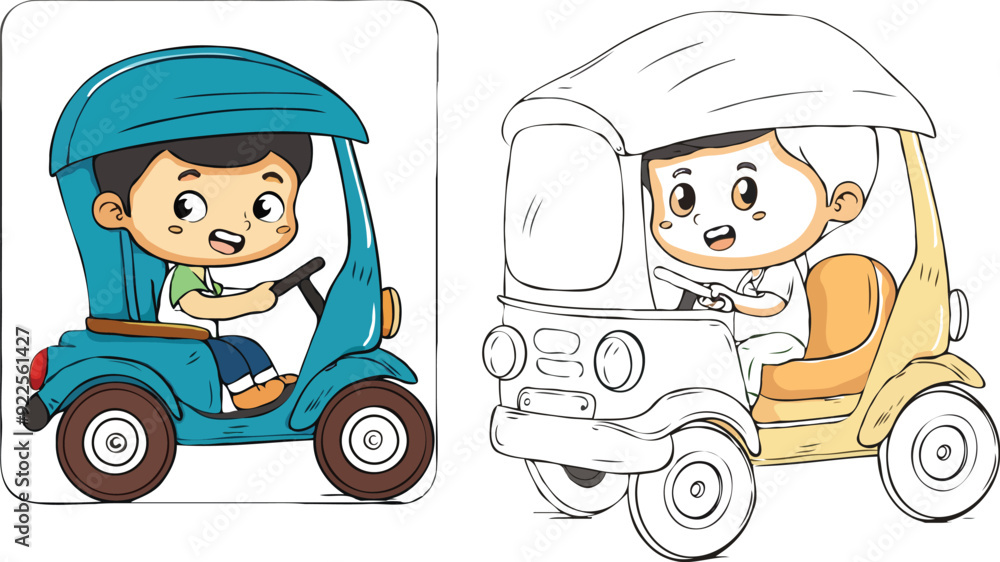 coloring page a simple drawing of baby boy driving vehicle, Coloring book coloring page a simple drawing of baby boy driving vehicle, Coloring book