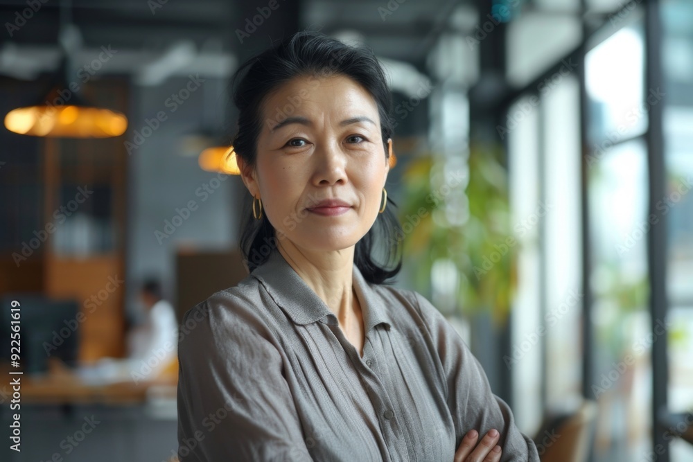 Portrait of a middle aged woman in startup company office Portrait of a middle aged woman in startup company office