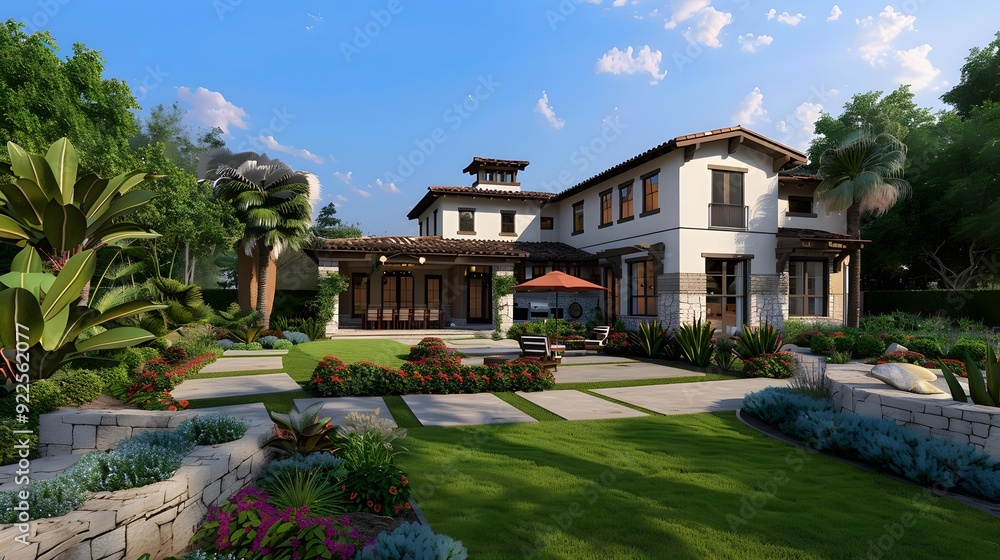 Mediterranean Style Home with Lush Landscaping Mediterranean Style Home with Lush Landscaping