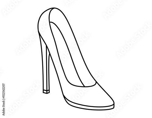 Hand drawn cute outline illustration wedding shoes. Flat vector high heel bridal shoe lineart sticker doodle. Propose or marriage footwear. Valentine's Day love concept icon. Vow and promise. Isolated