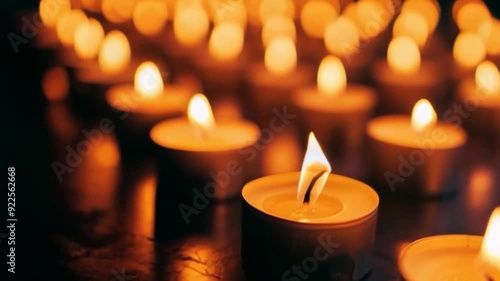 row of diwali diya lit candles burning hindu festival cultural celebration bokeh blurred background cinematic smooth animation video