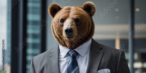 A lovable bear piece clothed in business suits, blending the professionalism of the corporate world with a quirky undertone, perfect for office decor purposes. photo