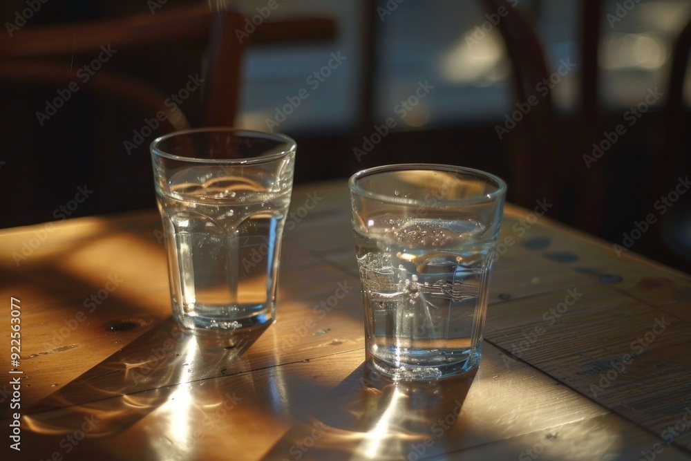 Two water glasses on table Two water glasses on table