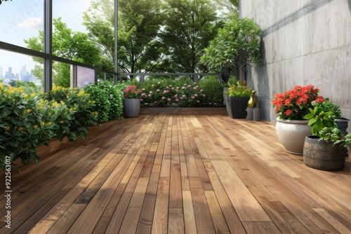 Cozy comfortable wooden terrace balcony