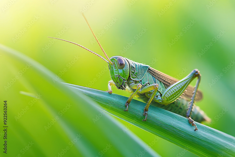 A grasshopper resting on a blade of grass. A grasshopper resting on a blade of grass.