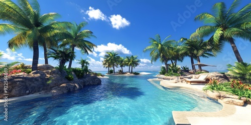 Tropical Paradise Pool with Palm Trees