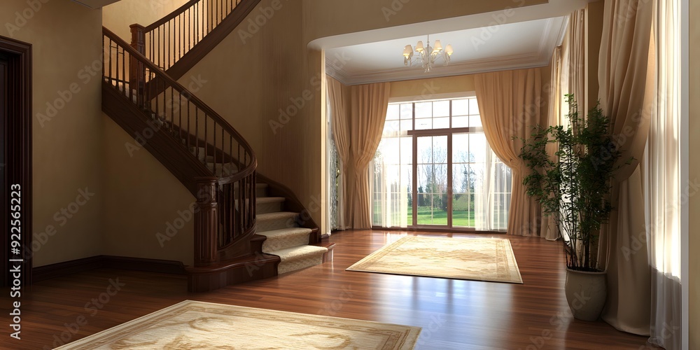 Obraz premium Luxury Home Interior Design With Wooden Stairs