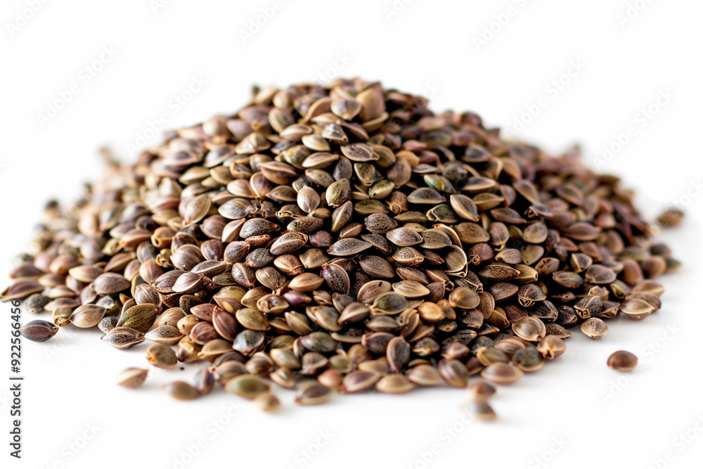 Heap of Hemp Seeds on White Background: Natural and Nutritious Heap of Hemp Seeds on White Background: Natural and Nutritious