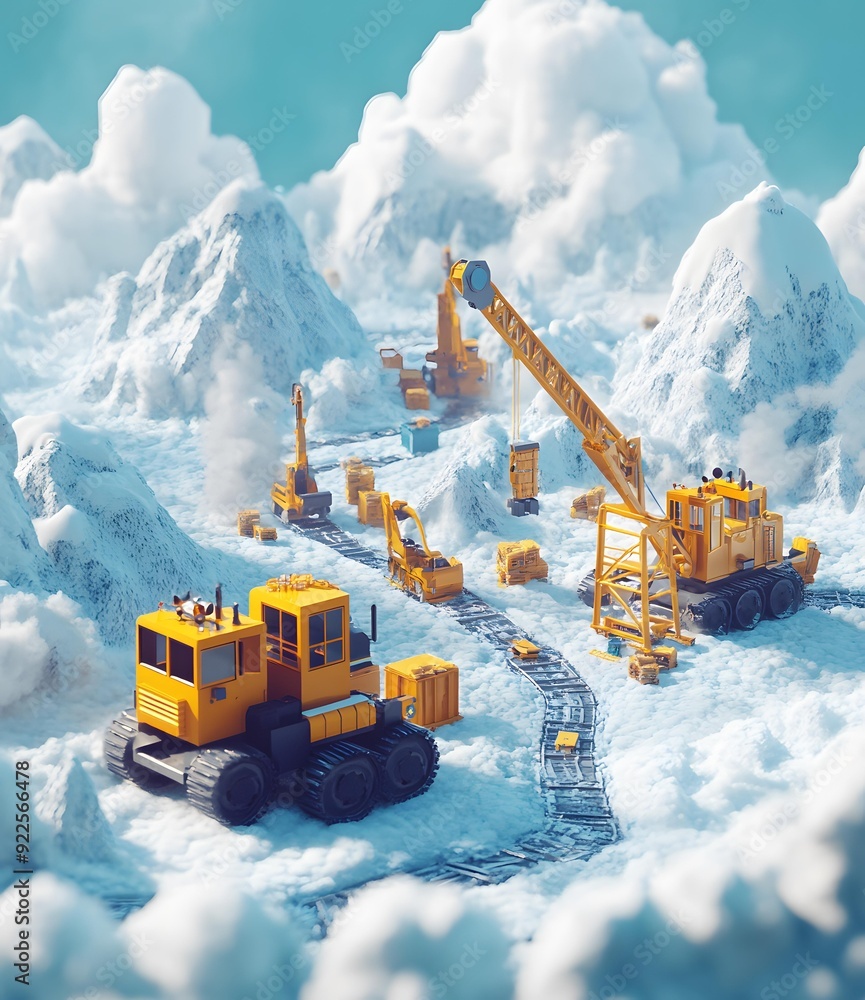 Winter Construction in a Mountainous Landscape Winter Construction in a Mountainous Landscape